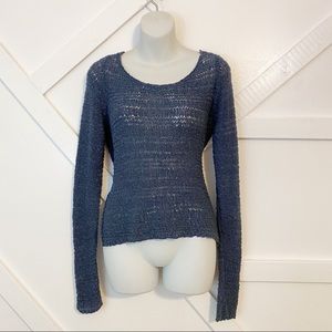 Hollister Open Knit Scoop Knit Sweater Blue Sz L